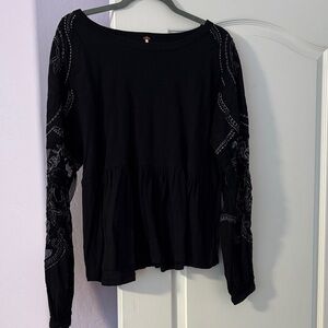 Free People Peplum Lace Sleeve Top